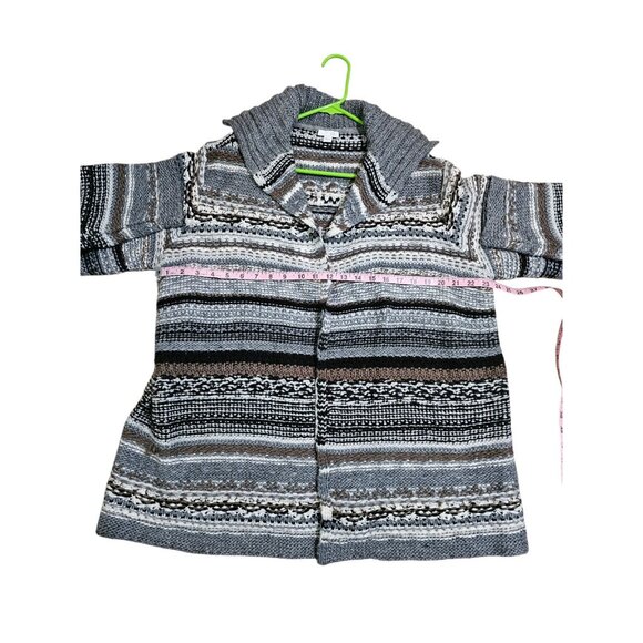J.Jill Women’s Large Gray Striped Open Front Chunky Knit Cardigan Sweater Cozy - Picture 6 of 7